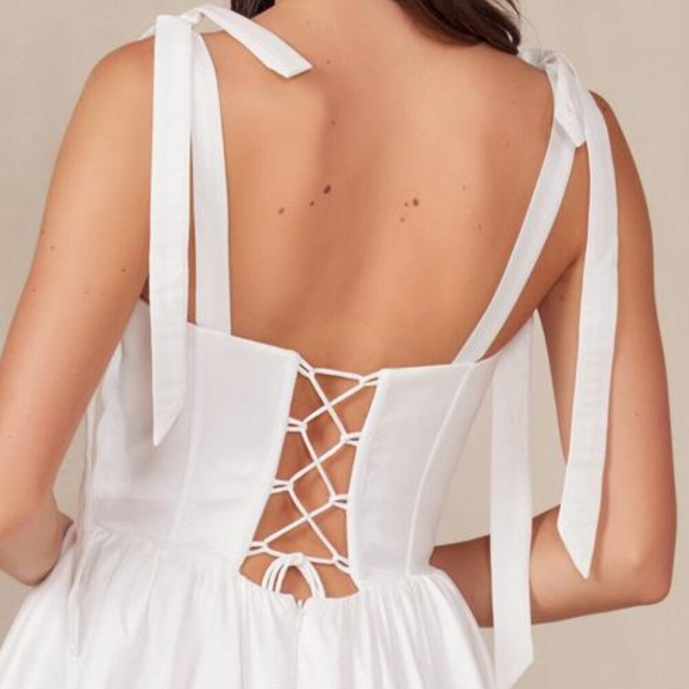 NEW A-LINE OFF WHITE MINI SOLID DRESS W/ SWEETHEART NECK & TIED STRAPS NX T869W - Picture 8 of 9